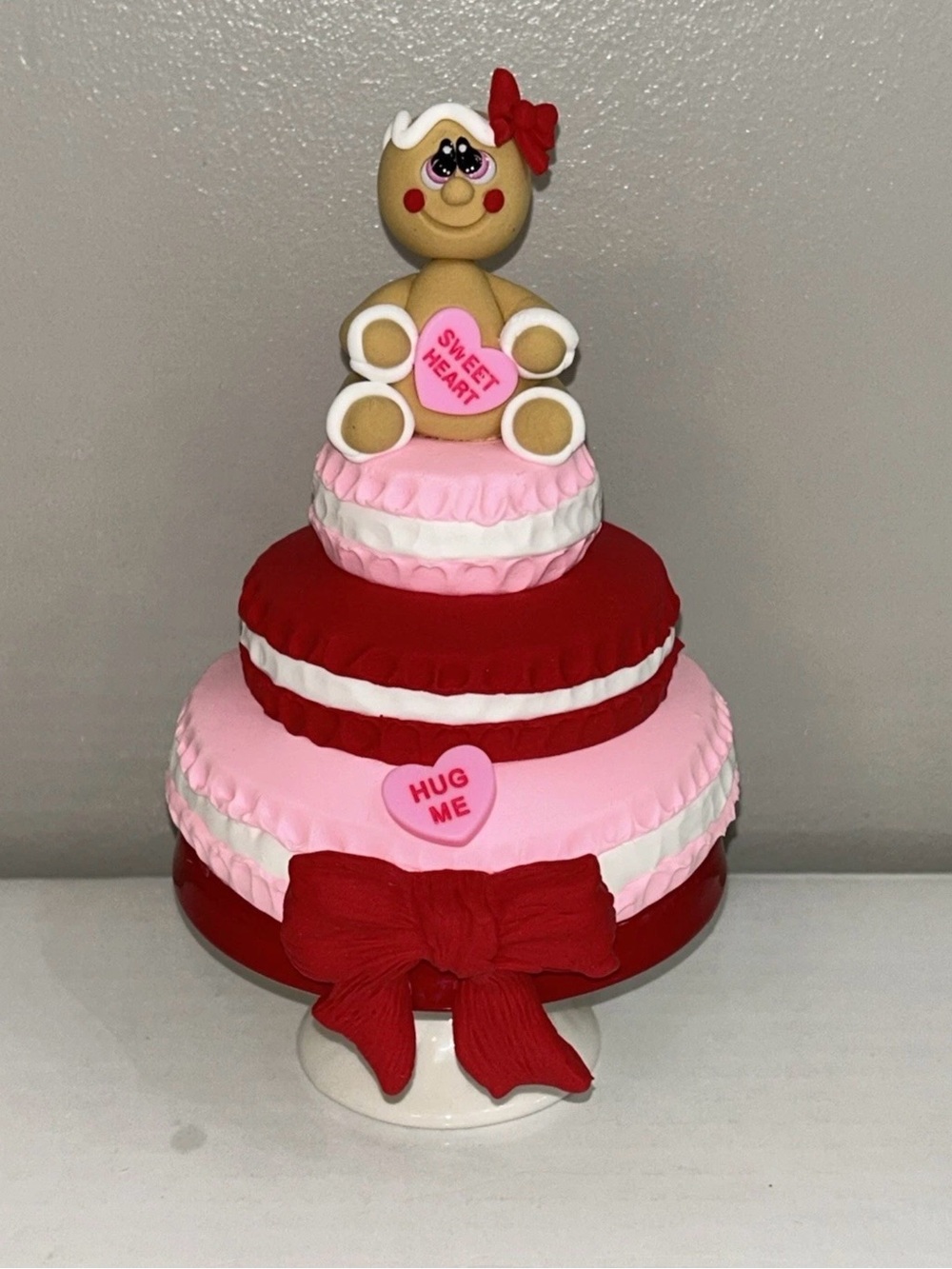 Valentine's Pink & Red Fake Gingerbread Macaron Stack Decorative Accent Handmade